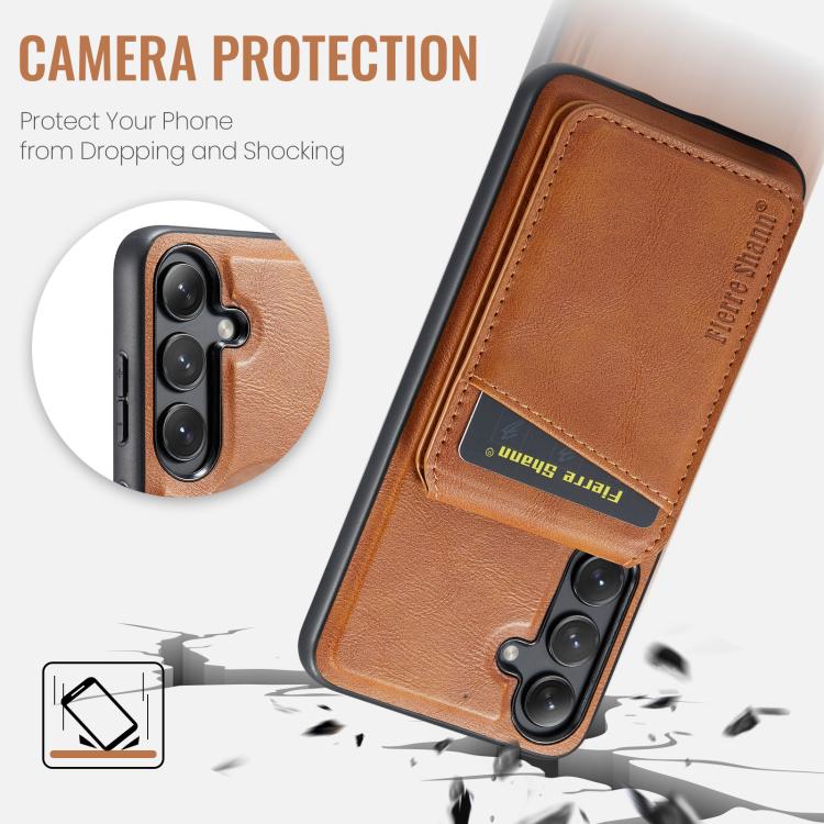 For Samsung Galaxy S24 FE 5G Fierre Shann Cowhide Vertical Flip Magnetic Card Holder Phone Case