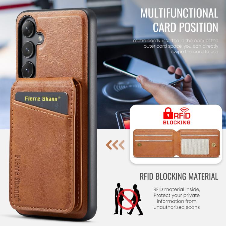 For Samsung Galaxy S24 FE 5G Fierre Shann Cowhide Vertical Flip Magnetic Card Holder Phone Case
