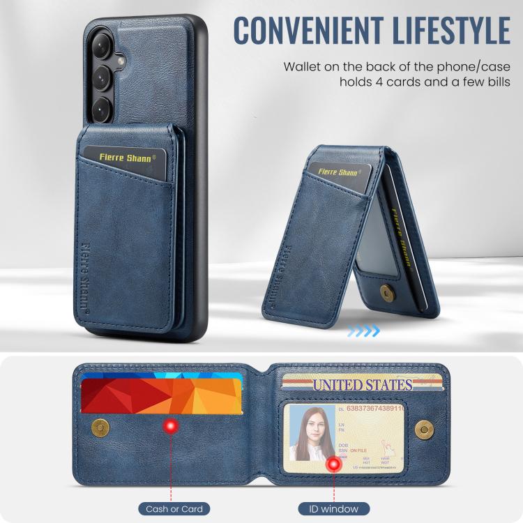 For Samsung Galaxy S24 FE 5G Fierre Shann Cowhide Vertical Flip Magnetic Card Holder Phone Case