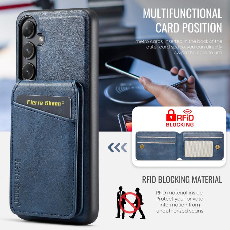 For Samsung Galaxy S24 FE 5G Fierre Shann Cowhide Vertical Flip Magnetic Card Holder Phone Case