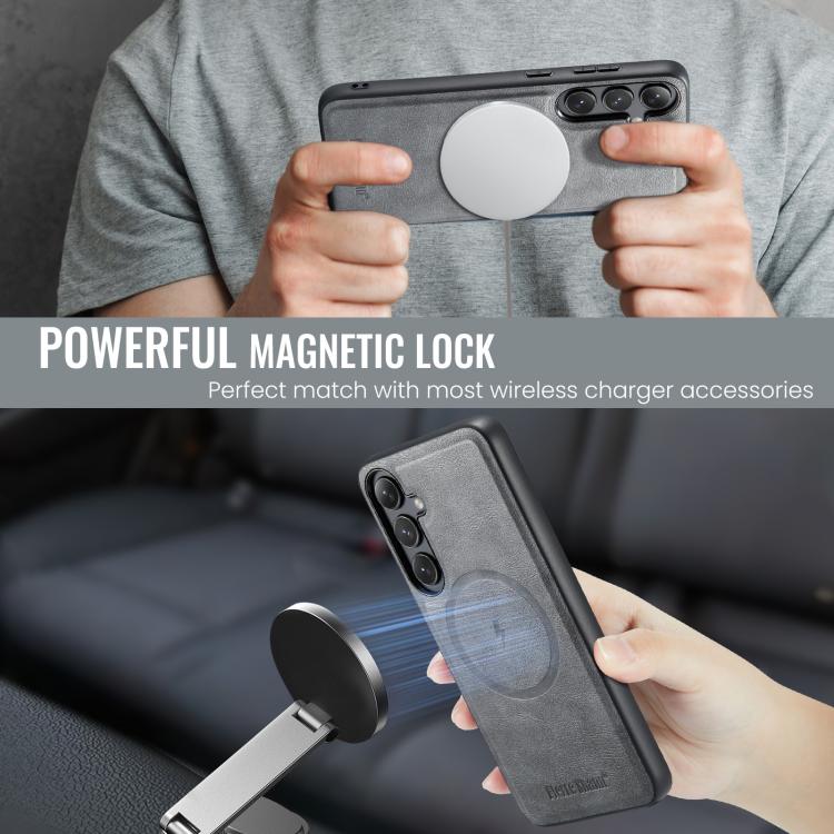 For Samsung Galaxy S24 FE 5G Fierre Shann Cowhide Vertical Flip Magnetic Card Holder Phone Case