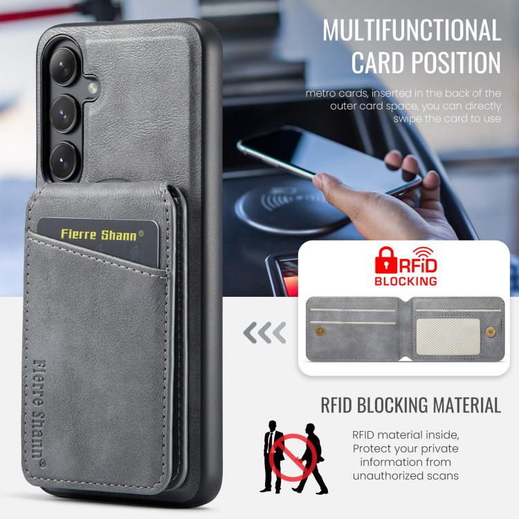 For Samsung Galaxy S24 FE 5G Fierre Shann Cowhide Vertical Flip Magnetic Card Holder Phone Case