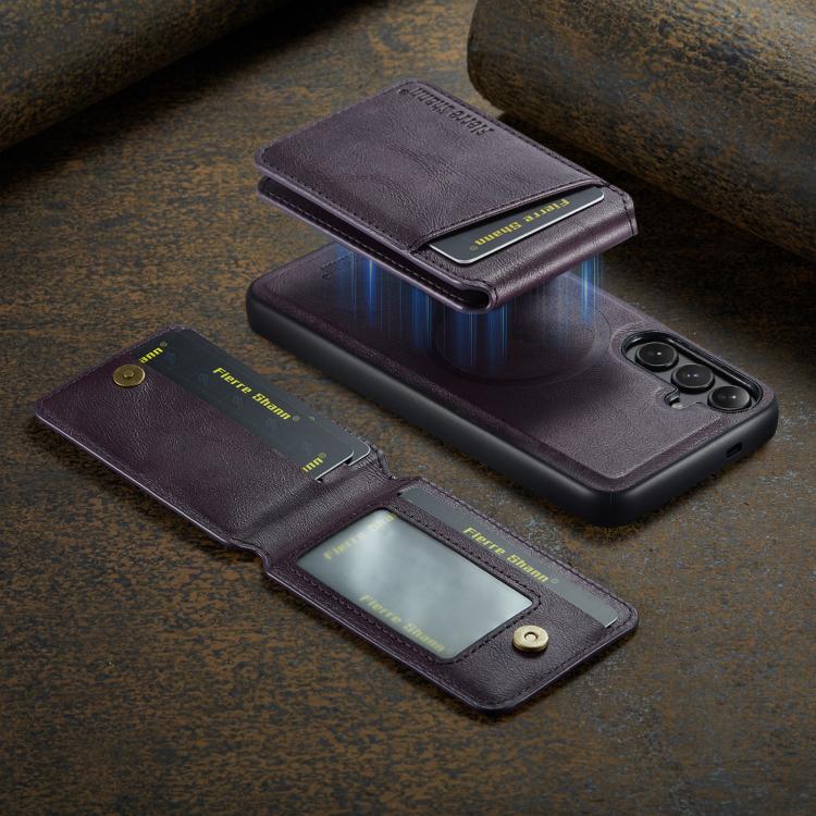 For Samsung Galaxy S24 FE 5G Fierre Shann Cowhide Vertical Flip Magnetic Card Holder Phone Case