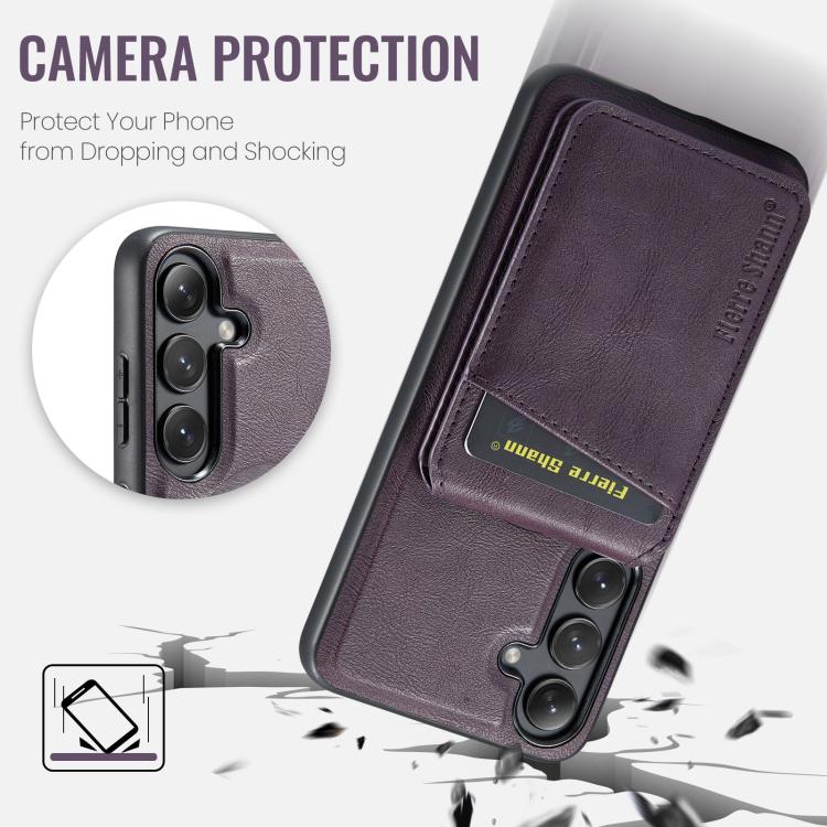 For Samsung Galaxy S24 FE 5G Fierre Shann Cowhide Vertical Flip Magnetic Card Holder Phone Case