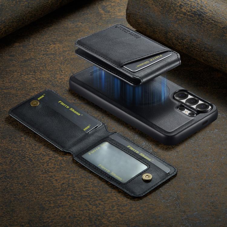For Samsung Galaxy S26 Ultra 5G Fierre Shann Cowhide Vertical Flip Magnetic Card Holder Phone Case