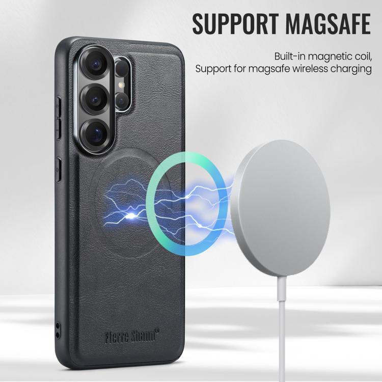 For Samsung Galaxy S26 Ultra 5G Fierre Shann Cowhide Vertical Flip Magnetic Card Holder Phone Case