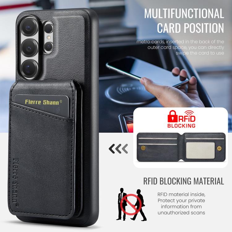 For Samsung Galaxy S26 Ultra 5G Fierre Shann Cowhide Vertical Flip Magnetic Card Holder Phone Case