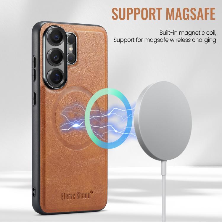For Samsung Galaxy S26 Ultra 5G Fierre Shann Cowhide Vertical Flip Magnetic Card Holder Phone Case