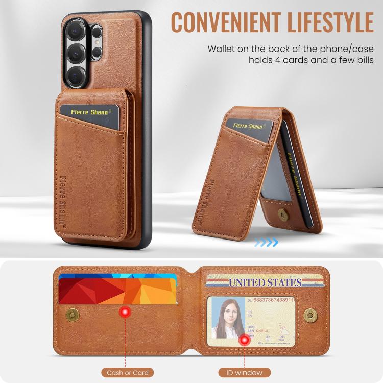 For Samsung Galaxy S26 Ultra 5G Fierre Shann Cowhide Vertical Flip Magnetic Card Holder Phone Case