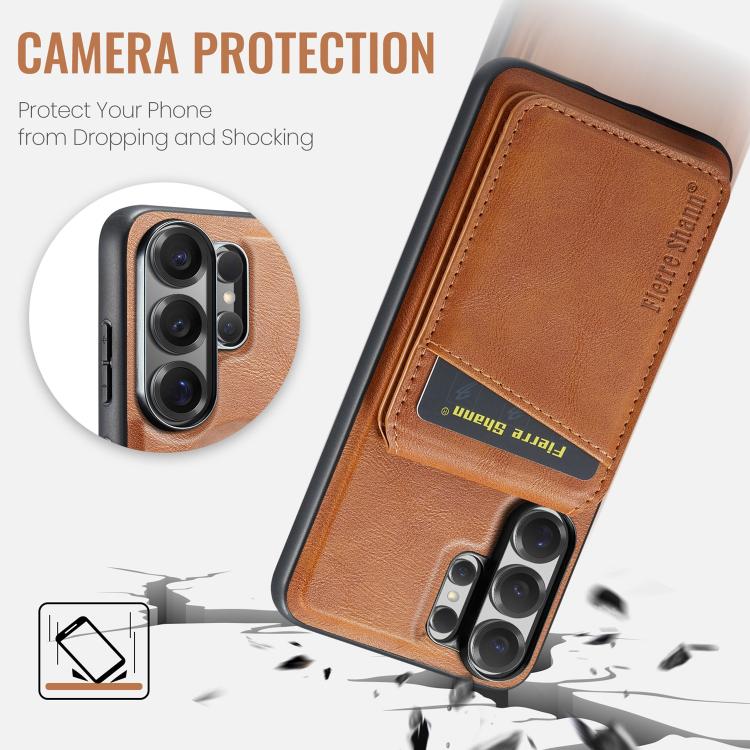 For Samsung Galaxy S26 Ultra 5G Fierre Shann Cowhide Vertical Flip Magnetic Card Holder Phone Case