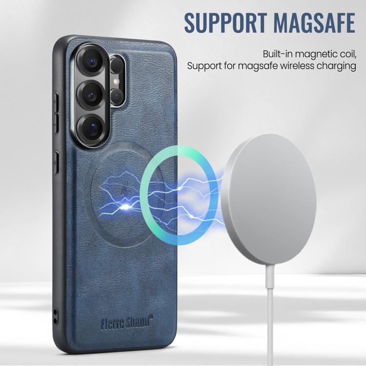 For Samsung Galaxy S26 Ultra 5G Fierre Shann Cowhide Vertical Flip Magnetic Card Holder Phone Case