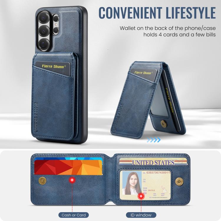 For Samsung Galaxy S26 Ultra 5G Fierre Shann Cowhide Vertical Flip Magnetic Card Holder Phone Case