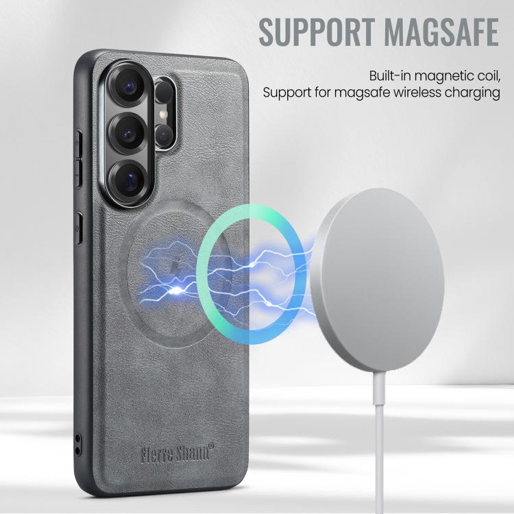 For Samsung Galaxy S26 Ultra 5G Fierre Shann Cowhide Vertical Flip Magnetic Card Holder Phone Case