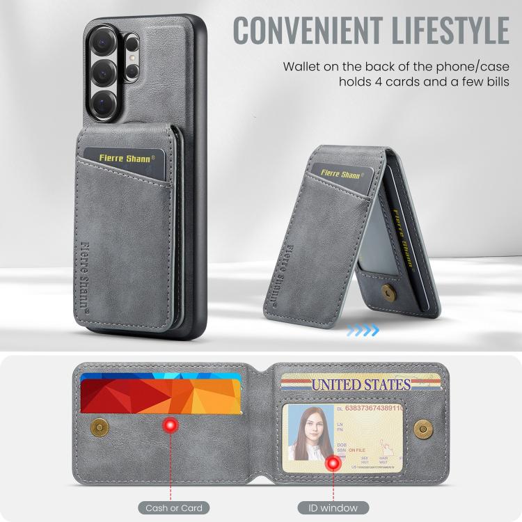 For Samsung Galaxy S26 Ultra 5G Fierre Shann Cowhide Vertical Flip Magnetic Card Holder Phone Case