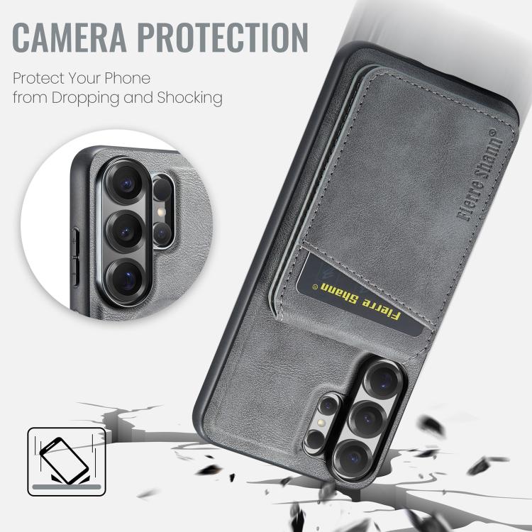 For Samsung Galaxy S26 Ultra 5G Fierre Shann Cowhide Vertical Flip Magnetic Card Holder Phone Case