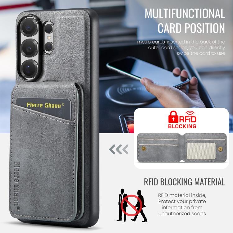 For Samsung Galaxy S26 Ultra 5G Fierre Shann Cowhide Vertical Flip Magnetic Card Holder Phone Case
