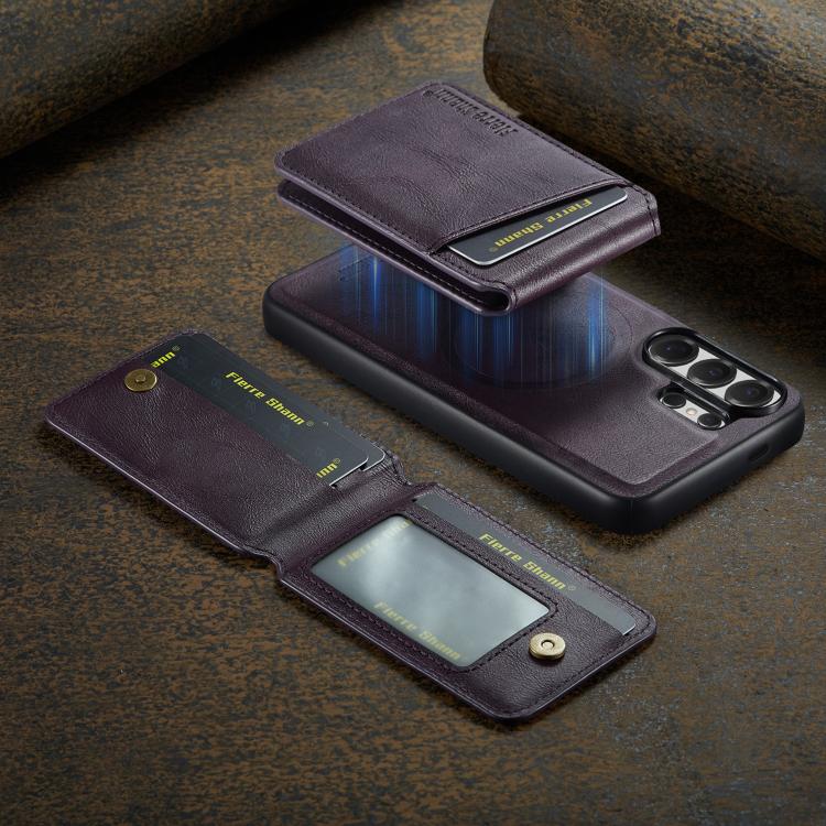 For Samsung Galaxy S26 Ultra 5G Fierre Shann Cowhide Vertical Flip Magnetic Card Holder Phone Case