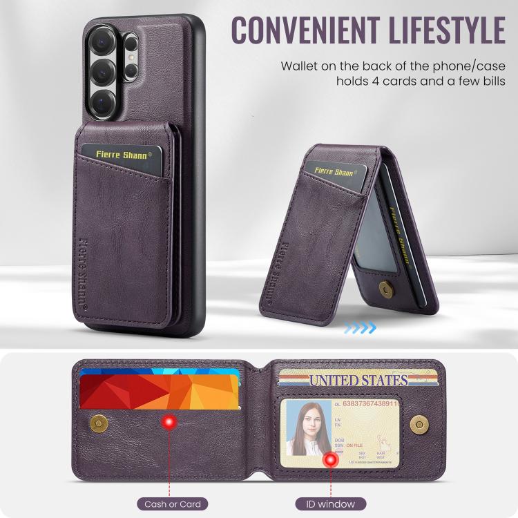 For Samsung Galaxy S26 Ultra 5G Fierre Shann Cowhide Vertical Flip Magnetic Card Holder Phone Case