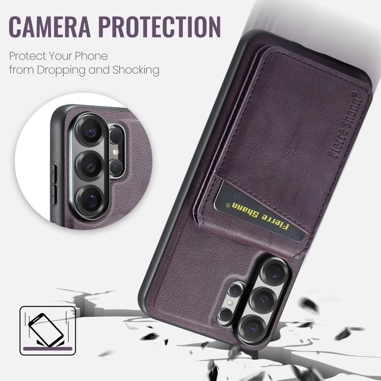 For Samsung Galaxy S26 Ultra 5G Fierre Shann Cowhide Vertical Flip Magnetic Card Holder Phone Case