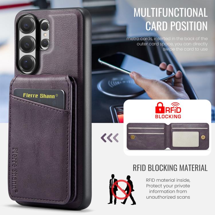 For Samsung Galaxy S26 Ultra 5G Fierre Shann Cowhide Vertical Flip Magnetic Card Holder Phone Case