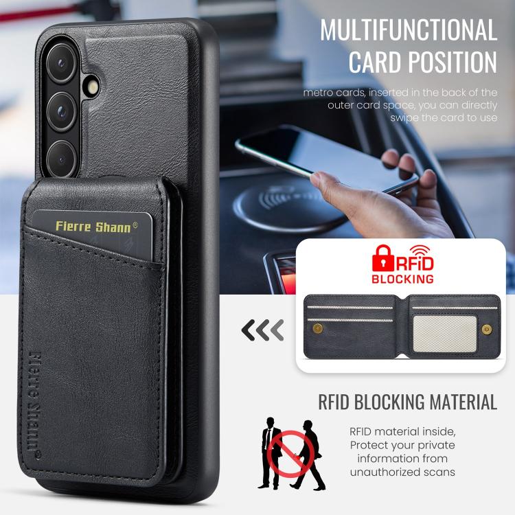 For Samsung Galaxy S26 5G Fierre Shann Cowhide Vertical Flip Magnetic Card Holder Phone Case