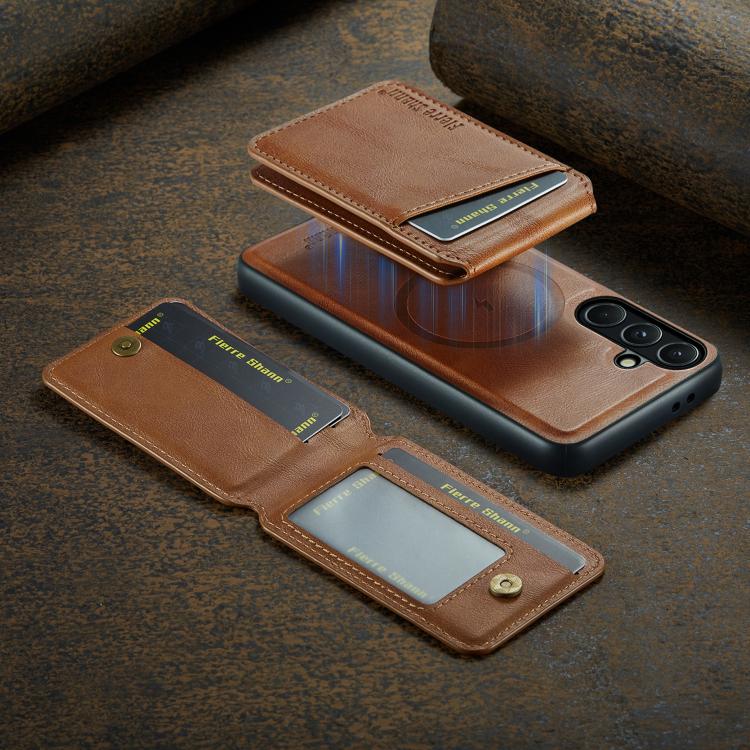 For Samsung Galaxy S26 5G Fierre Shann Cowhide Vertical Flip Magnetic Card Holder Phone Case