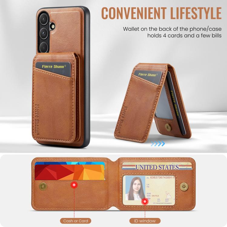 For Samsung Galaxy S26 5G Fierre Shann Cowhide Vertical Flip Magnetic Card Holder Phone Case