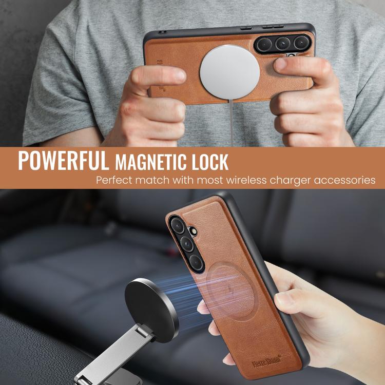 For Samsung Galaxy S26 5G Fierre Shann Cowhide Vertical Flip Magnetic Card Holder Phone Case