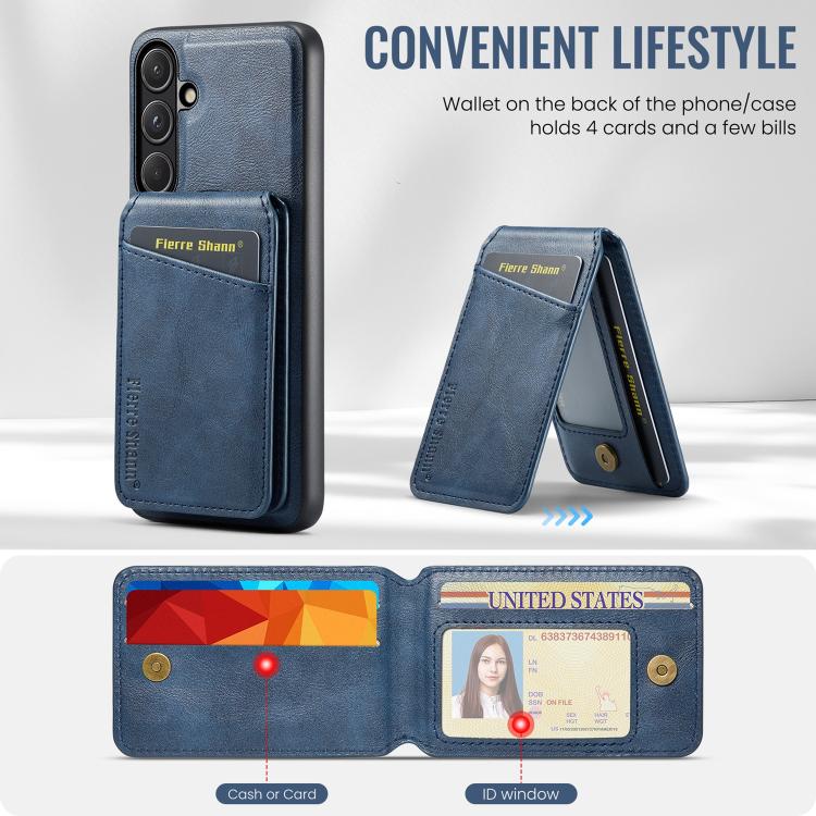 For Samsung Galaxy S26 5G Fierre Shann Cowhide Vertical Flip Magnetic Card Holder Phone Case