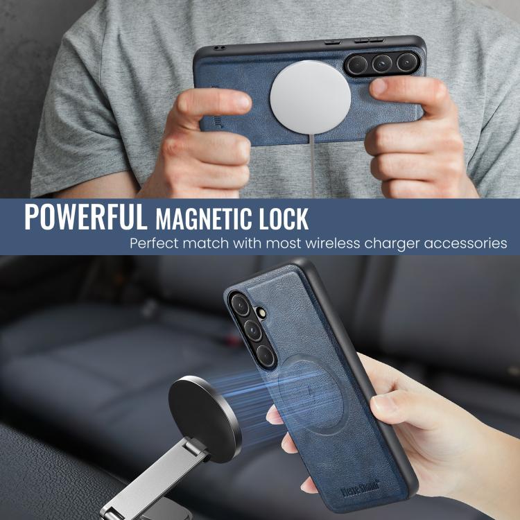 For Samsung Galaxy S26 5G Fierre Shann Cowhide Vertical Flip Magnetic Card Holder Phone Case