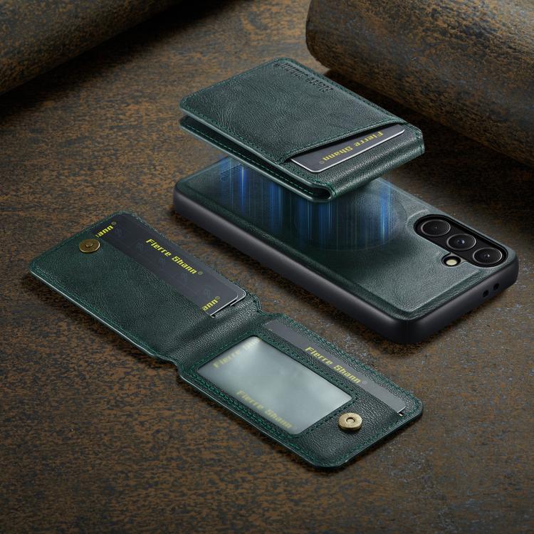 For Samsung Galaxy S26 5G Fierre Shann Cowhide Vertical Flip Magnetic Card Holder Phone Case