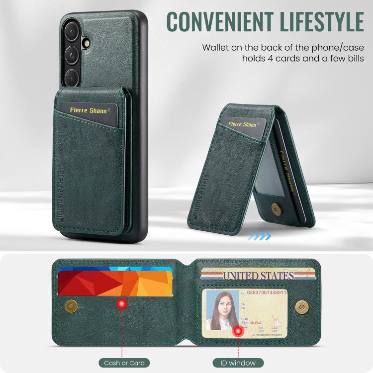 For Samsung Galaxy S26 5G Fierre Shann Cowhide Vertical Flip Magnetic Card Holder Phone Case