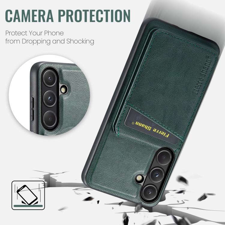 For Samsung Galaxy S26 5G Fierre Shann Cowhide Vertical Flip Magnetic Card Holder Phone Case