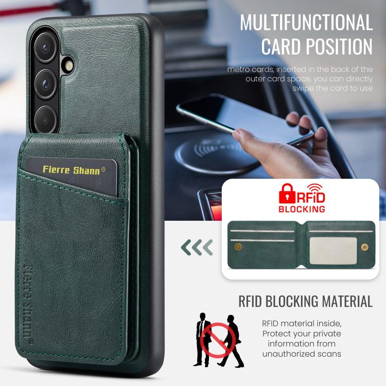 For Samsung Galaxy S26 5G Fierre Shann Cowhide Vertical Flip Magnetic Card Holder Phone Case