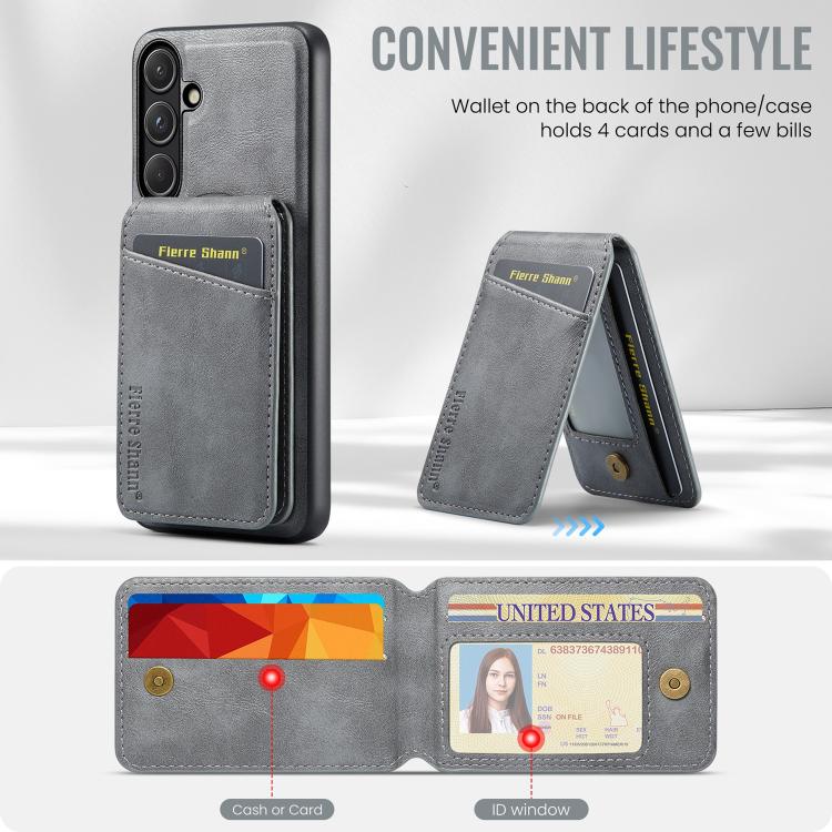 For Samsung Galaxy S26 5G Fierre Shann Cowhide Vertical Flip Magnetic Card Holder Phone Case