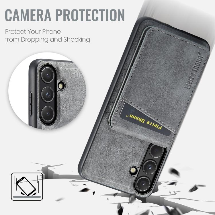 For Samsung Galaxy S26 5G Fierre Shann Cowhide Vertical Flip Magnetic Card Holder Phone Case