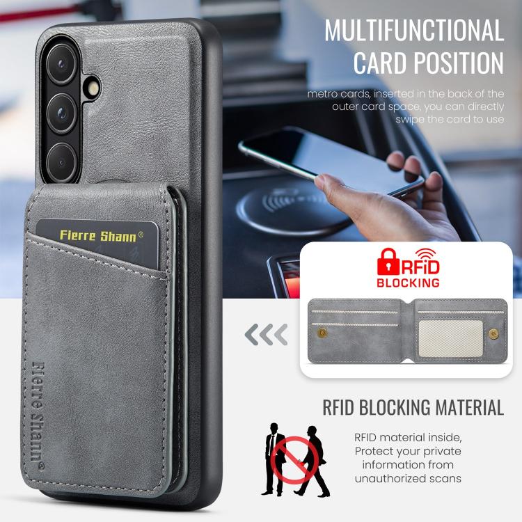For Samsung Galaxy S26 5G Fierre Shann Cowhide Vertical Flip Magnetic Card Holder Phone Case