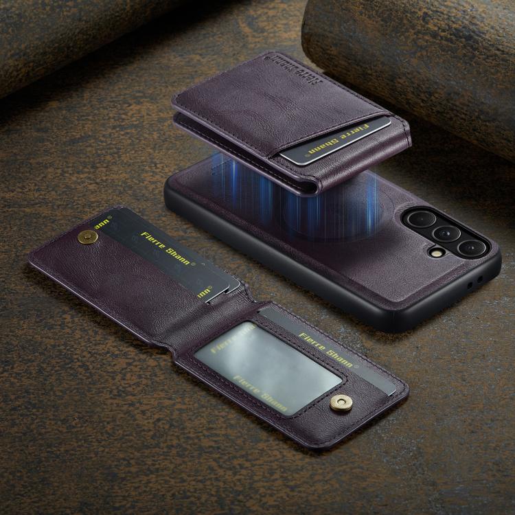 For Samsung Galaxy S26 5G Fierre Shann Cowhide Vertical Flip Magnetic Card Holder Phone Case