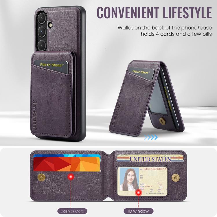 For Samsung Galaxy S26 5G Fierre Shann Cowhide Vertical Flip Magnetic Card Holder Phone Case