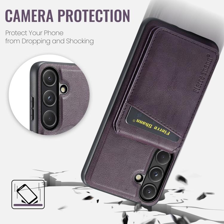 For Samsung Galaxy S26 5G Fierre Shann Cowhide Vertical Flip Magnetic Card Holder Phone Case