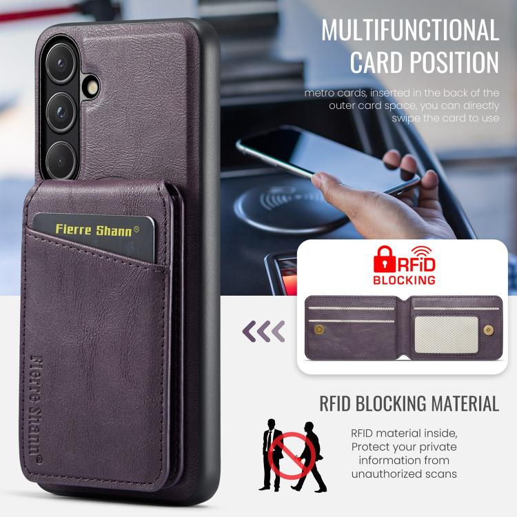 For Samsung Galaxy S26 5G Fierre Shann Cowhide Vertical Flip Magnetic Card Holder Phone Case