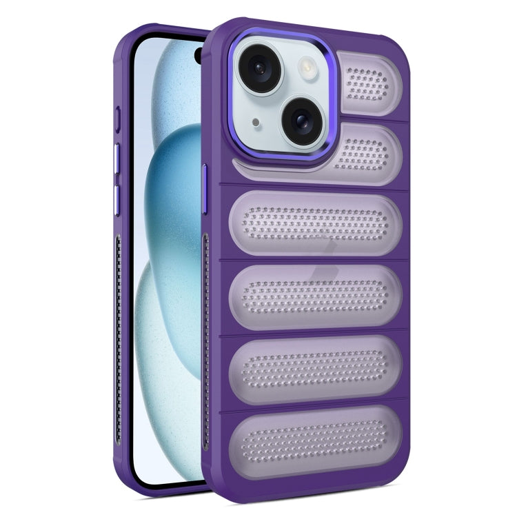 For iPhone 15 Plus Cooling Armor Translucent Mesh Breathable Phone Case