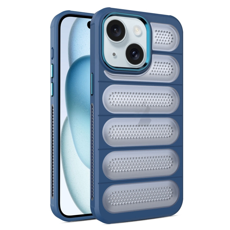 For iPhone 15 Plus Cooling Armor Translucent Mesh Breathable Phone Case