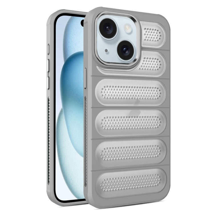For iPhone 15 Plus Cooling Armor Translucent Mesh Breathable Phone Case