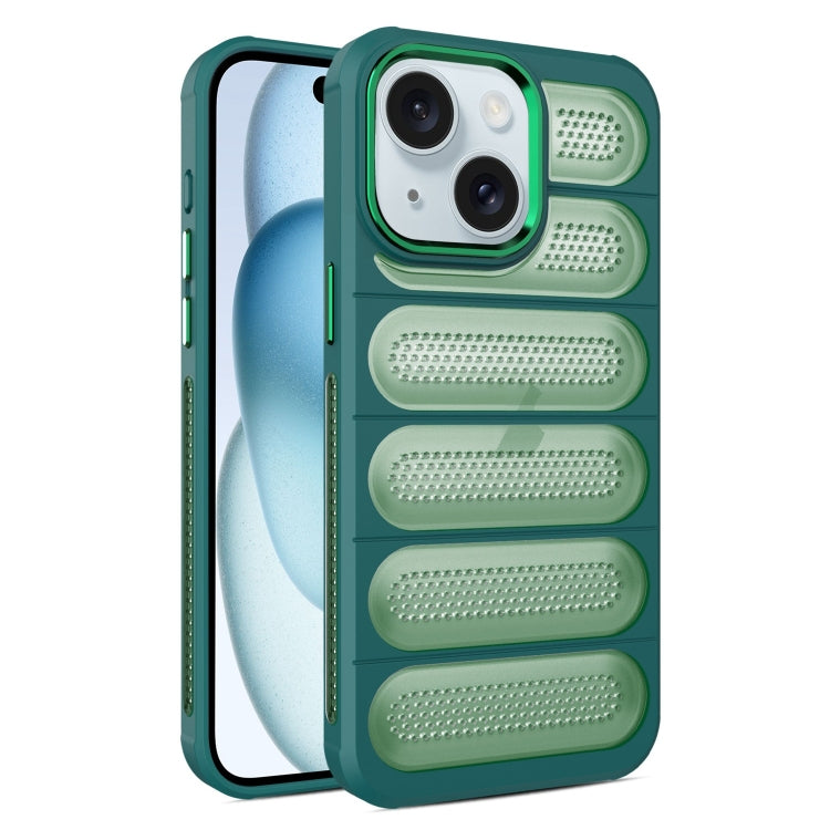 For iPhone 15 Plus Cooling Armor Translucent Mesh Breathable Phone Case