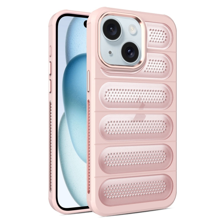 For iPhone 15 Cooling Armor Translucent Mesh Breathable Phone Case