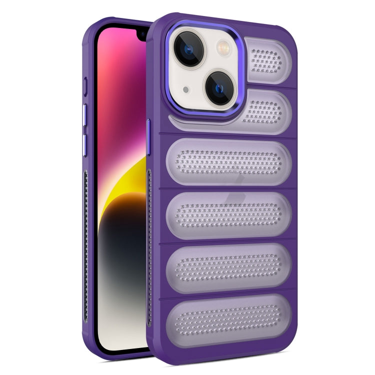 For iPhone 14 Plus Cooling Armor Translucent Mesh Breathable Phone Case