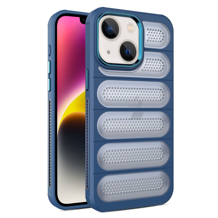 For iPhone 14 Plus Cooling Armor Translucent Mesh Breathable Phone Case