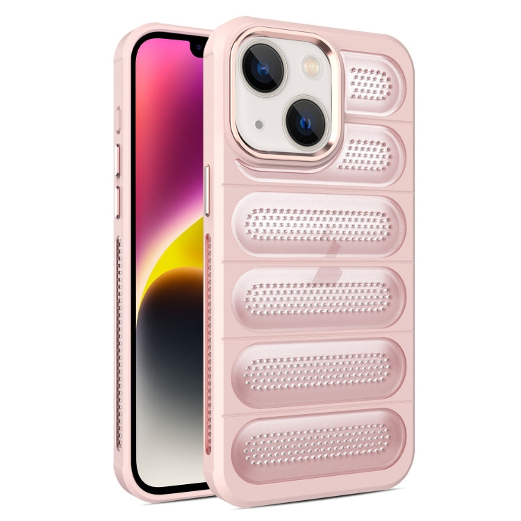 For iPhone 14 Plus Cooling Armor Translucent Mesh Breathable Phone Case