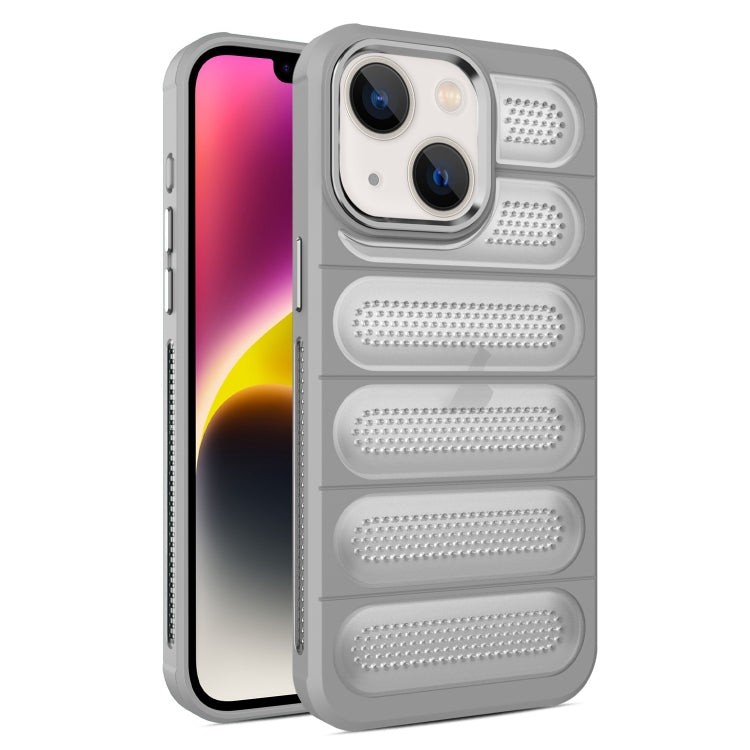 For iPhone 14 Plus Cooling Armor Translucent Mesh Breathable Phone Case